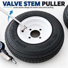 kiaikmc tool inserted into rim demonstrating fast valve stem replacement without tire removal