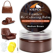 KIEPOL front packaging showing full repair kit and tools, restoring leather finish