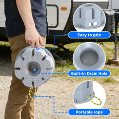 KIKIRV block under trailer jack illustrating improved stability and safety