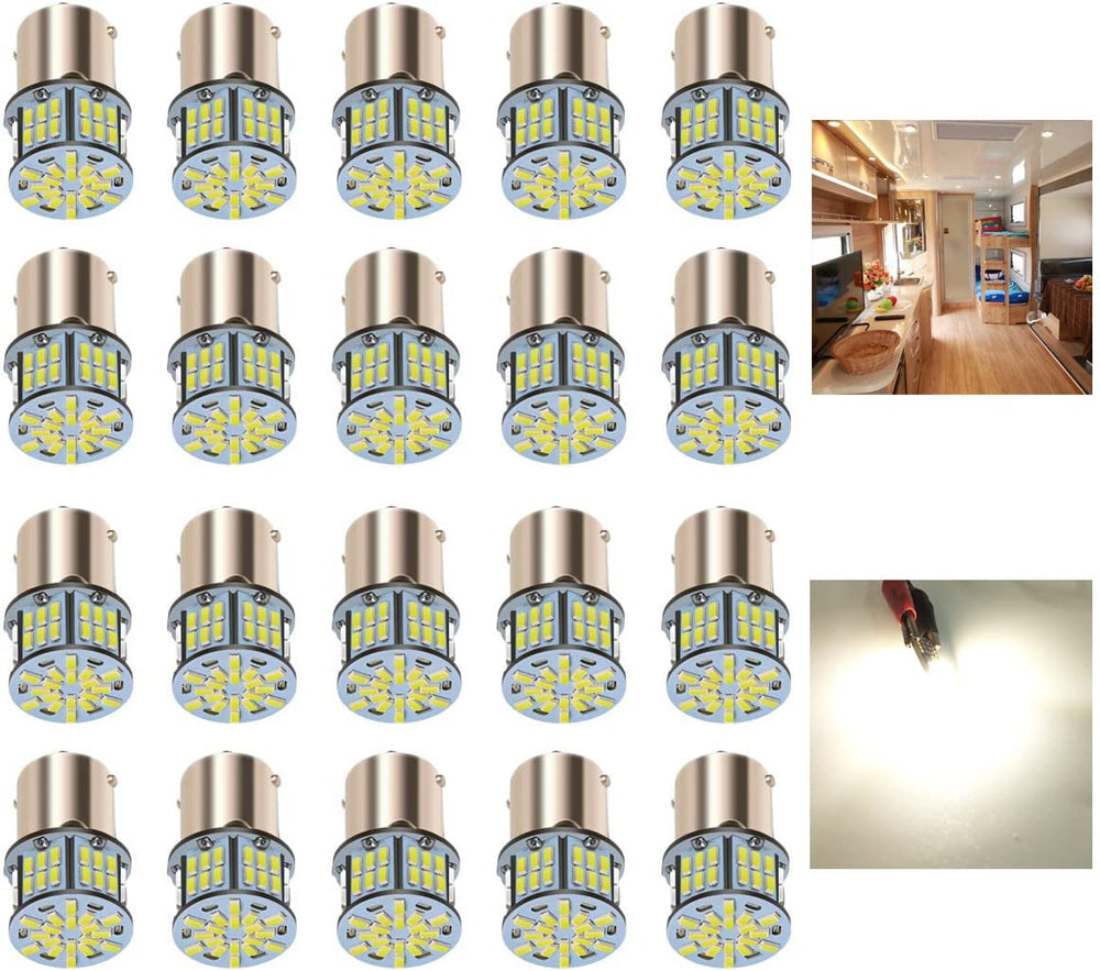 KISLED front-packaging showing 20-pack BA15S bulbs and natural white benefit