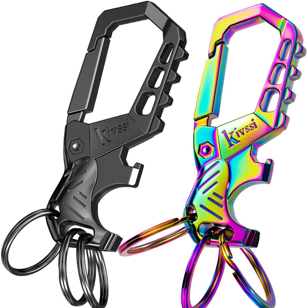 Kivssi front view carabiner keychain showing solid build and secure clip benefit