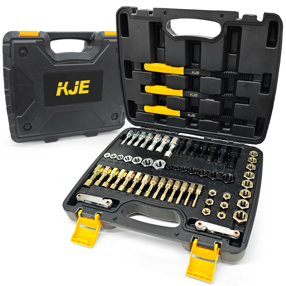KJE kit case open showing 61 pieces for complete thread repair