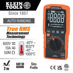 Klein Tools MM450 reverse-contrast screen close-up improves readability