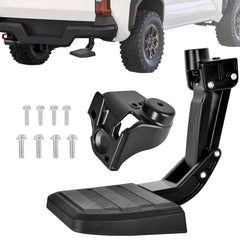 KLN tailgate step front view showing compact folded design and clean fit