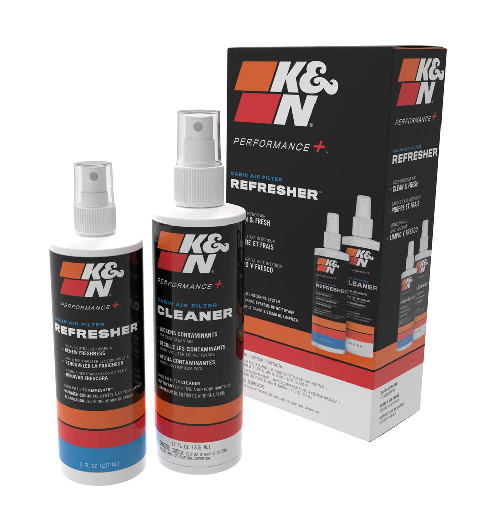 K&N kit front packaging showing bottles and instructions, easy maintenance benefit