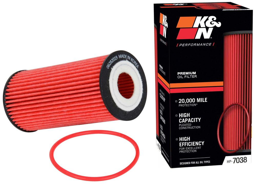 K&N oil filter front view showing durable canister and fitment benefit