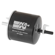 K&N PF-2200 front view showing canister and ports, clear fit benefit
