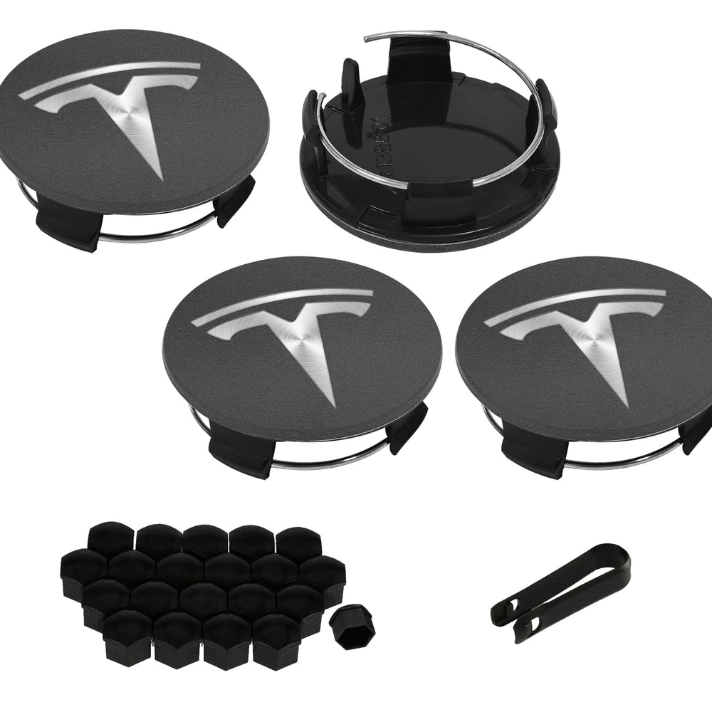 Knomix front view cap installed on Tesla wheel showing clean styling and protection