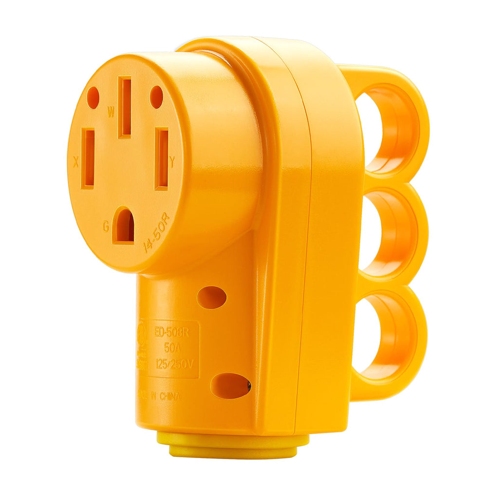 Kohree 50 amp female plug front view showing connector and housing for reliable power