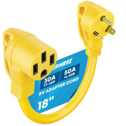 Kohree front view adapter showing full 30A to 50A connection for easy camping power