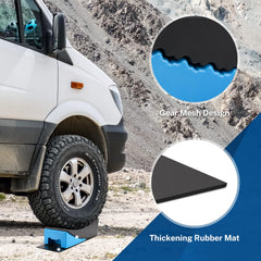 Kohree leveler with RV tire on block stabilizing the vehicle