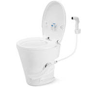 Kohree front view showing compact residential-height toilet providing home comfort