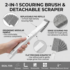 KOISHU crevice scrubber with pad tackling narrow grime for effective scrubbing