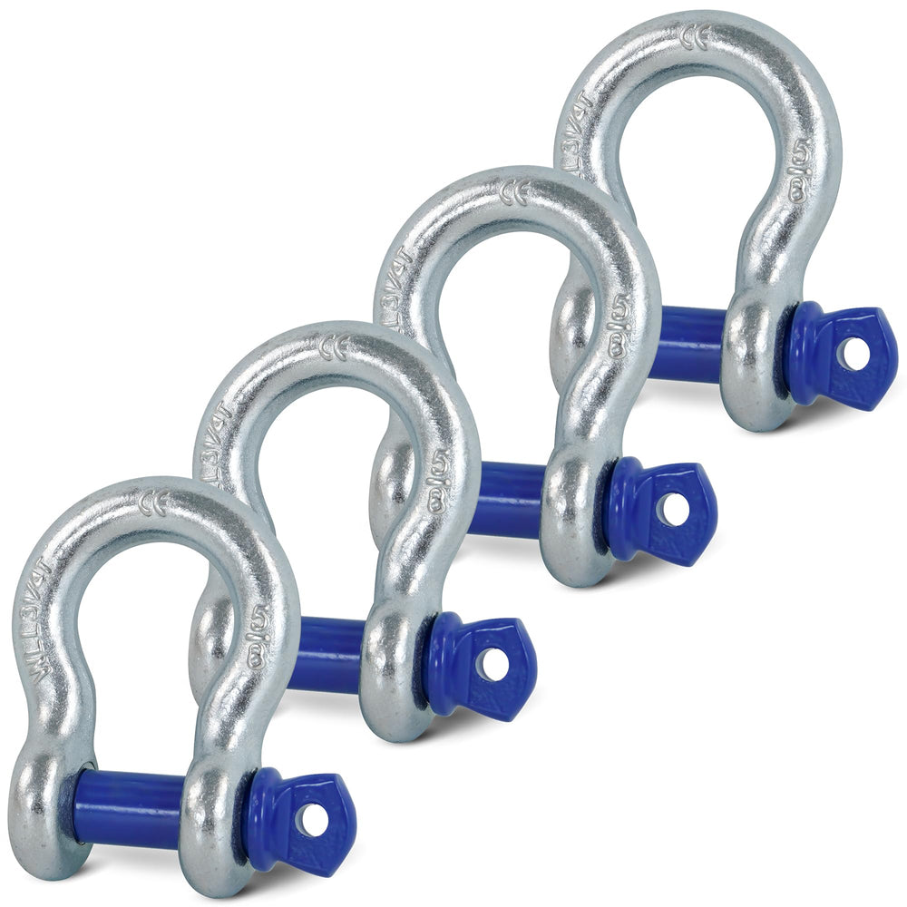 Krytonel front view of four packaged D-ring shackles showing compact set and clarity