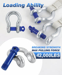 Krytonel shackle connecting tow strap to anchor point showing safe attachment