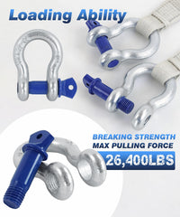 Krytonel shackle attached to tow strap during recovery, gives stable connection