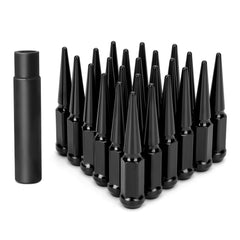 KSP PERFORMANCE front view of 24-piece black spike lug nuts showcasing full kit and packaging benefit of complete set