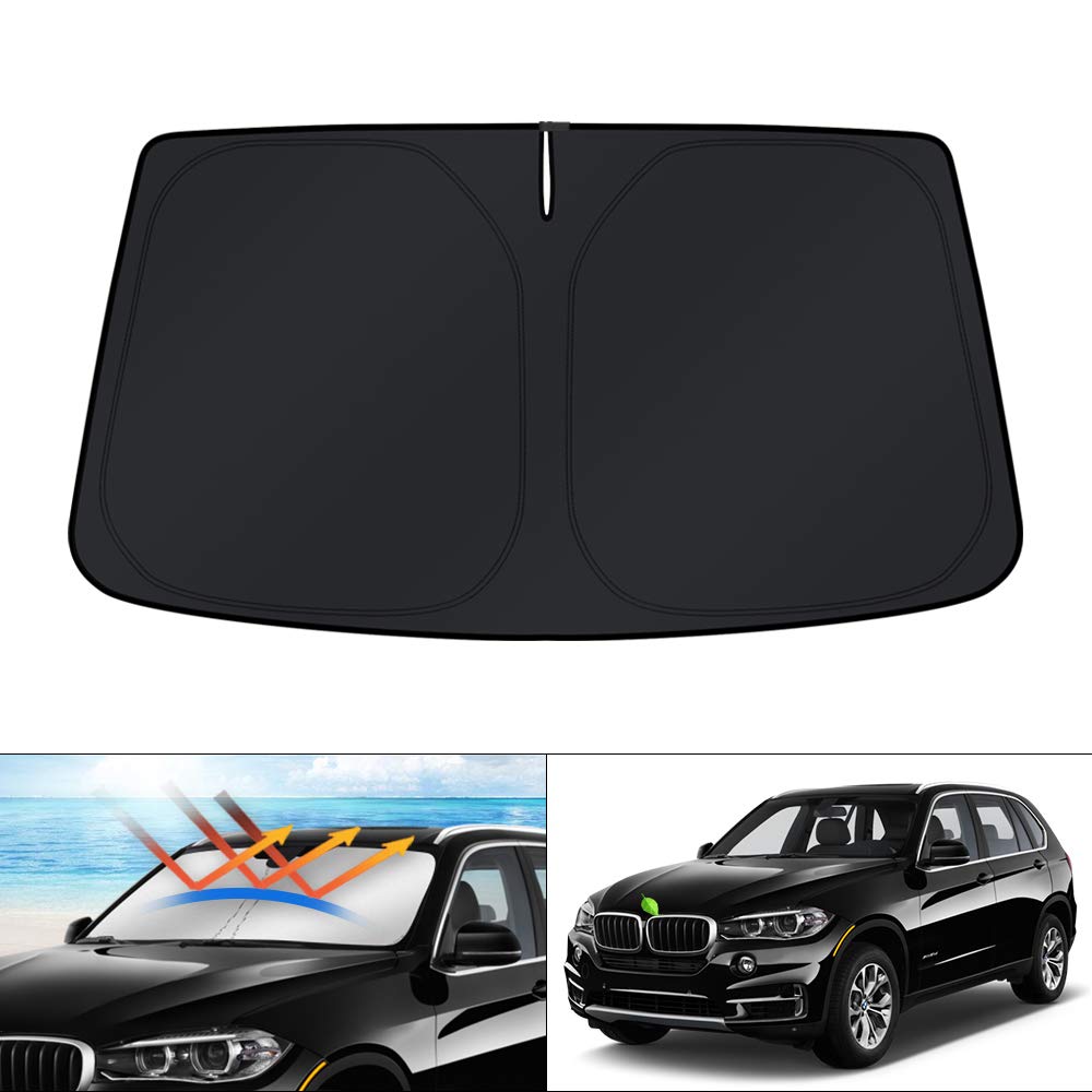 KUST front view of shade on BMW X5 showing perfect windshield coverage and protection