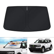 KUST sun shade front view showing full windshield coverage and perfect fit