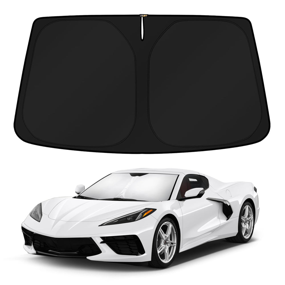 KUST sun shade front view showing full windshield coverage and protection