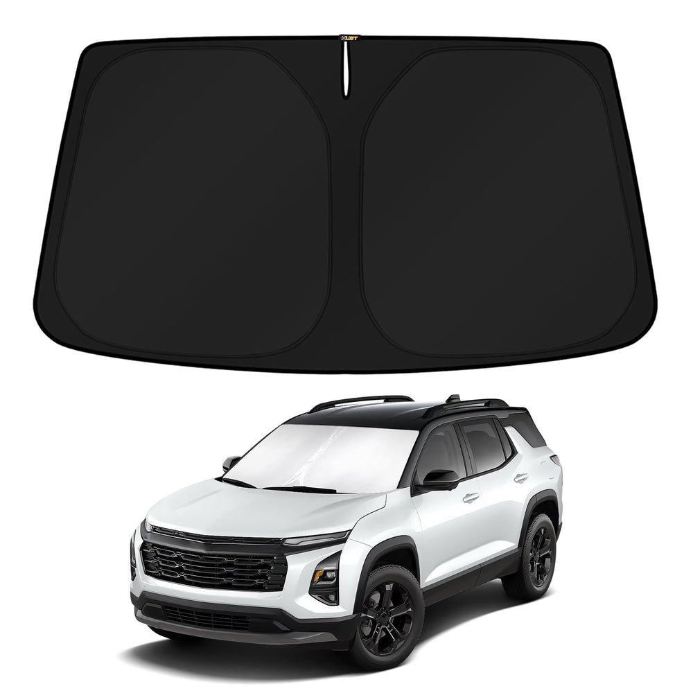 KUST sun shade front view on Chevy Equinox windshield showing full coverage and fit