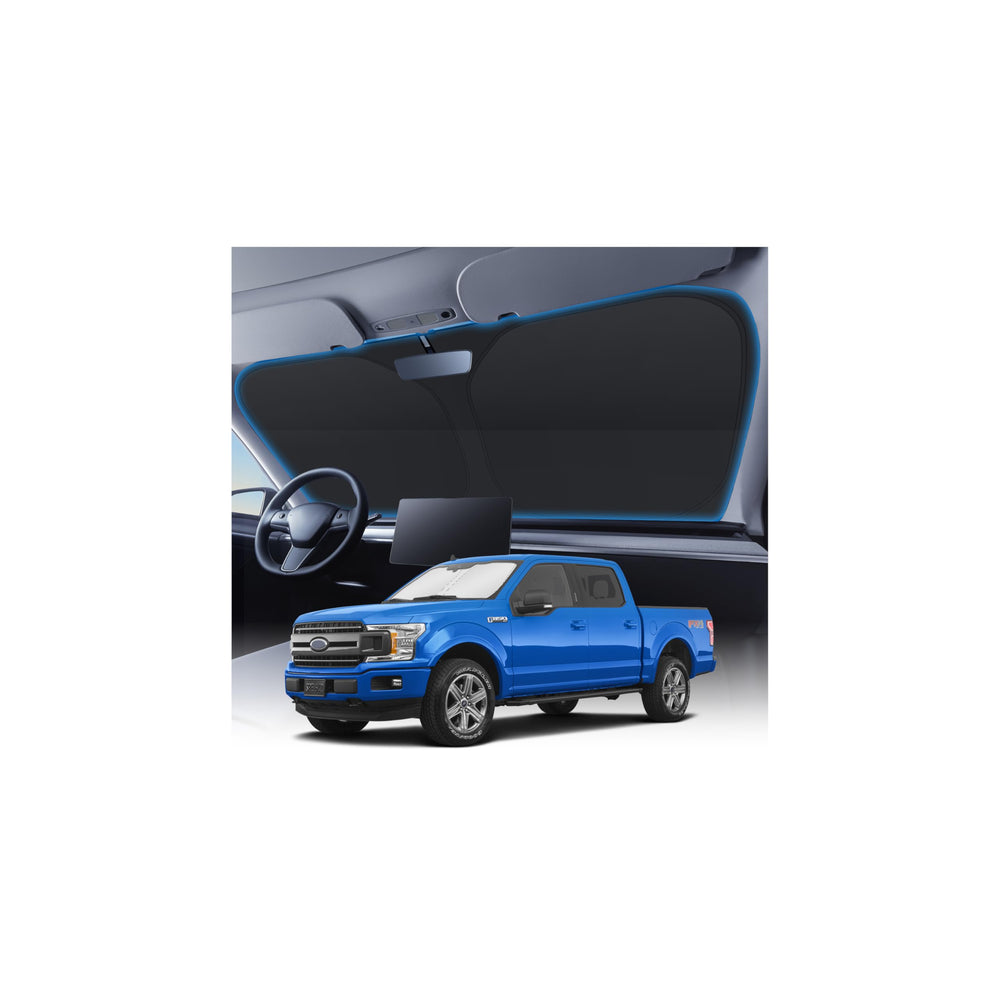 KUST shade installed front view showing full windshield coverage benefit