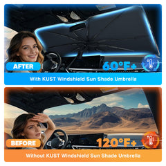 KUST folded umbrella stored compactly for easy trunk or glovebox storage convenience