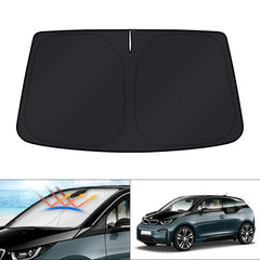 KUST front packaging for BMW i3 sun shade showing model fit and benefits