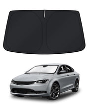 KUST front packaging for Chrysler 200 sun shade showing product benefits