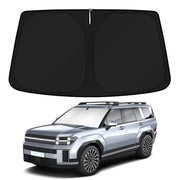 KUST front view of sunshade installed, shows full windshield coverage and protection