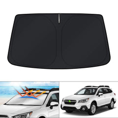 KUST front view of sun shade installed on Subaru Outback 2015–2019 showing full coverage and sun protection