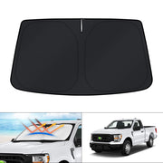 KUST windshield shade front view showing full Ford F-Series coverage and sun protection