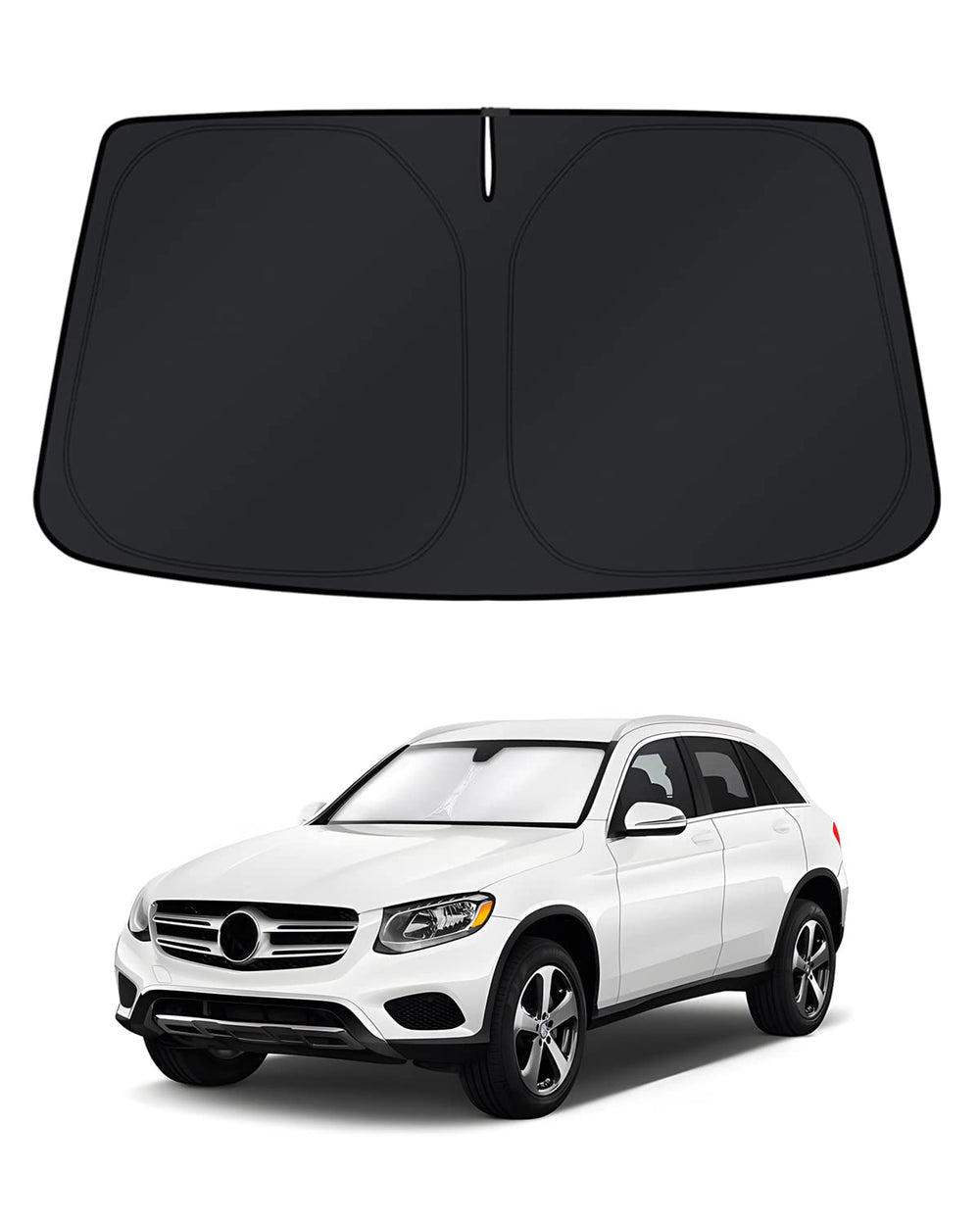 KUST front view of sun shade in packaging showing fit and protection