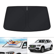 KUST sunshade front view installed on GLE windshield showing full coverage and fit