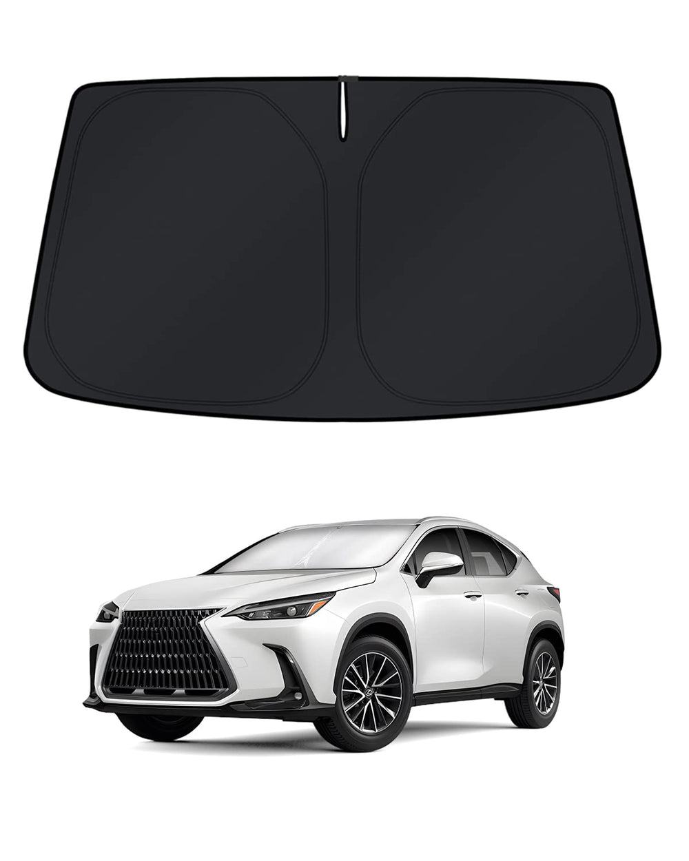 KUST front packaging showing custom-fit windshield shade protecting dashboard