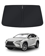 KUST front packaging showing custom-fit sunshade protects Lexus RX windshield