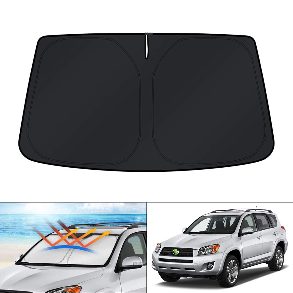 KUST sunshade installed front view showing full windshield protection and cooler cabin