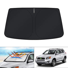 KUST sunshade installed front view showing full windshield protection and cooler cabin
