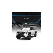 KUST front view of fitted Tacoma sun shade showing full windshield coverage and protection