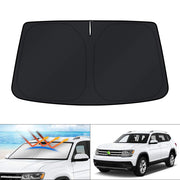 KUST sun shade front view fitted to VW Atlas windshield showing full coverage and clean fit