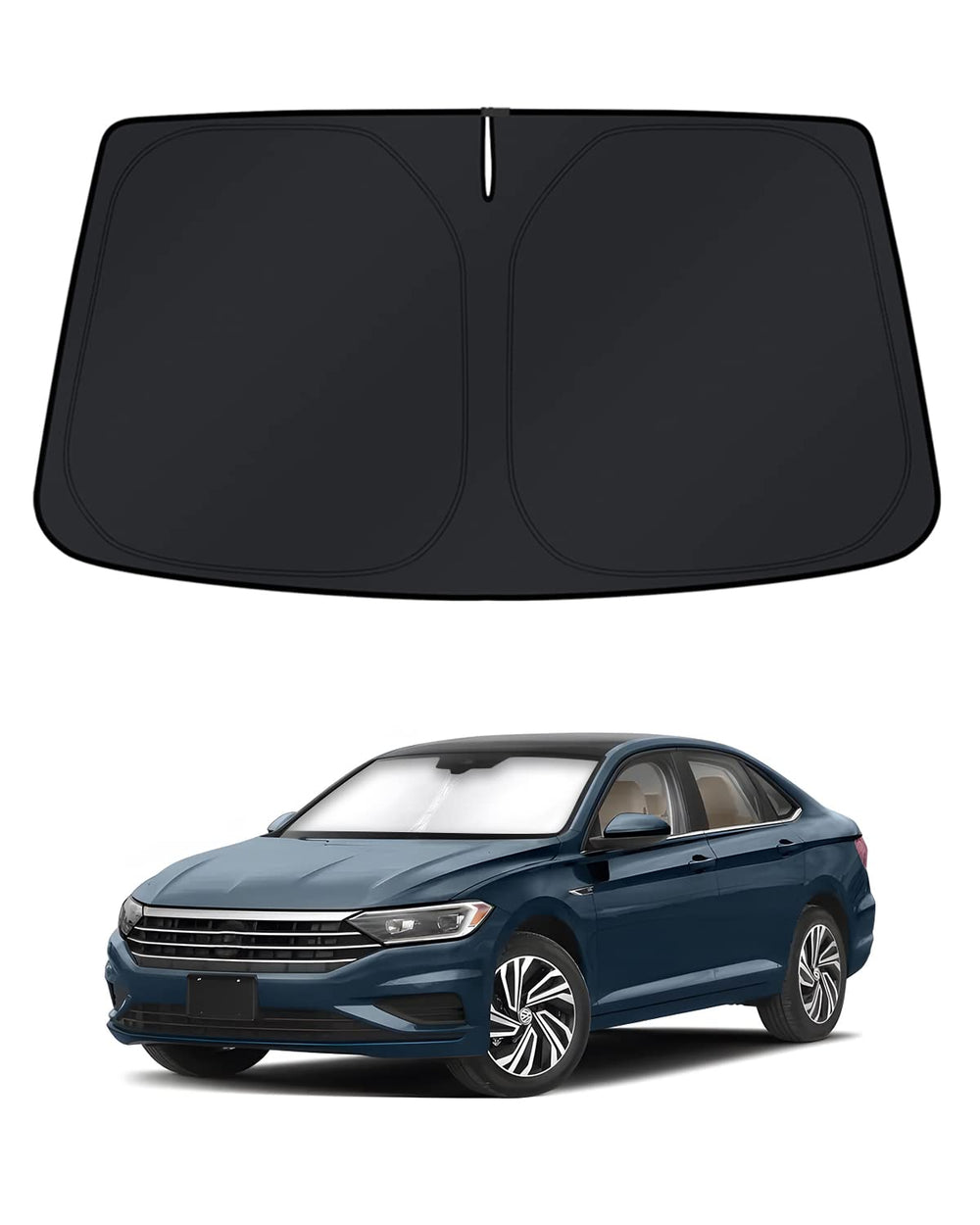KUST windshield shade front view showing full coverage and effective sun blocking