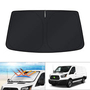 KUST front view of custom-fit sun shade protecting windshield and interior