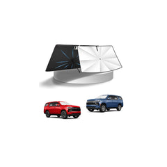 KUST sunshade installed front view shows full windshield coverage and cooling benefit