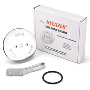 Kylazer front view of fuel cap showing zinc finish and secure fit benefit