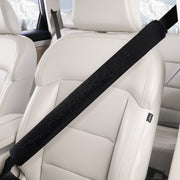 LACDL front view of black seatbelt cover showing plush finish and clean design for comfort