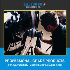 Lake Country backing plate beside a tape measure showing 5-inch scale and fit