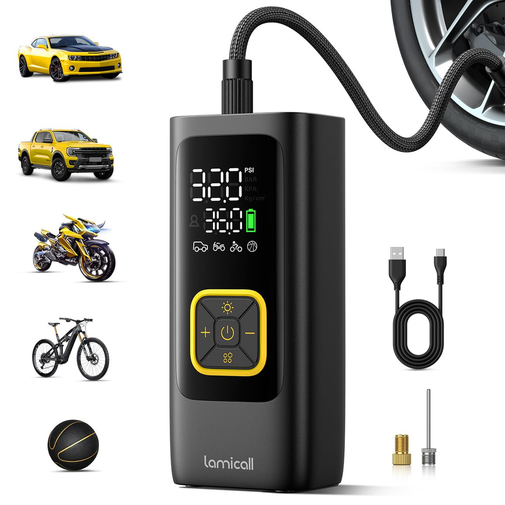Lamicall front view compact inflator showing portable design and quick inflation benefit