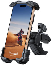 Lamicall front view of handlebar phone mount showing stable attachment and quick install