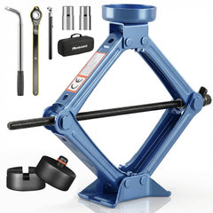 LARBANKE front view of scissor jack and box showing compact kit benefits