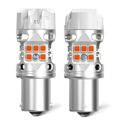 LASFIT front view of 1156 amber bulb showing plug and lens, brighter signaling benefit